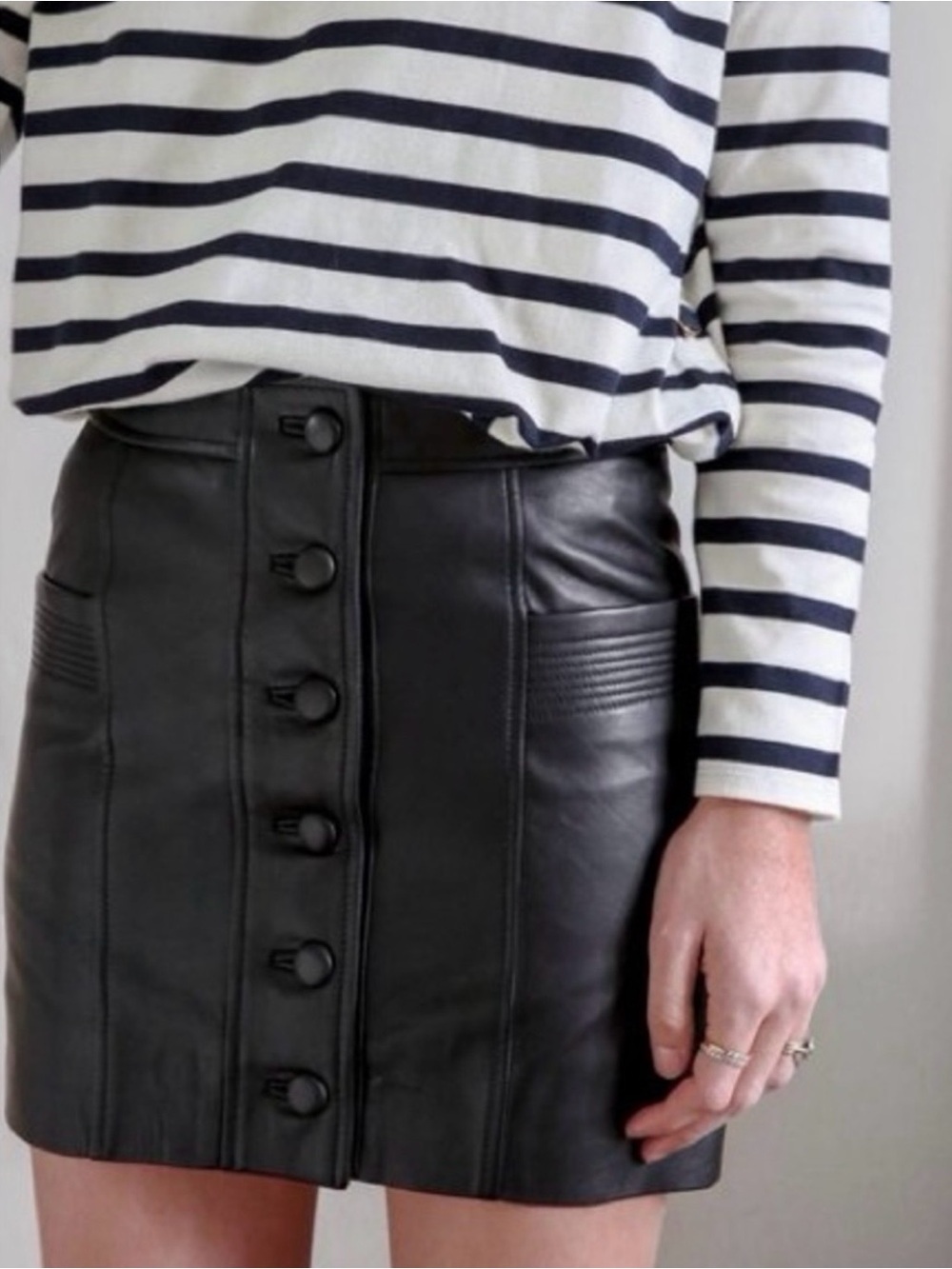 Sézane Black Button-Front Faux Leather Mini Skirt